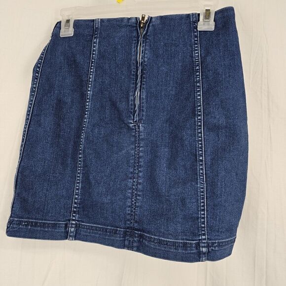 Free People Mini Skirt Size 6 Nautilus Blue Modern Femme Denim Zipper Stretch - Picture 5 of 6